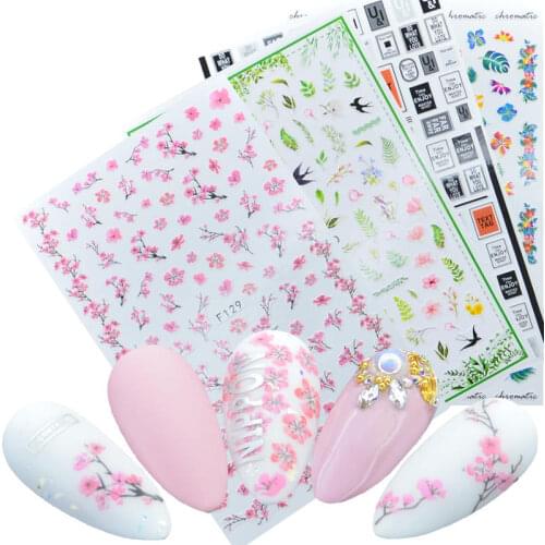 1 Sheet Beautiful Sakura Cherry Blossoms Flower Butterfly Designs Adhesive Nail Art Stickers Decorations DIY Tips