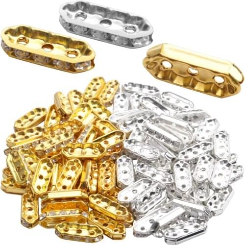 100Pcs Crystal Spacer Bars Beads 3 Hole Alloy Spacers Bar Link Connectors for DIY Multi Strand Bracelet Jewelry Making