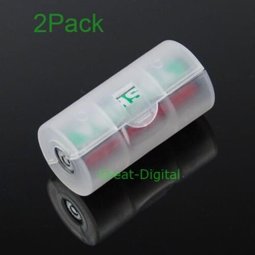 2 Transparent AA To C Size Battery Converter Adapter Adapter Box Battery Storage Box