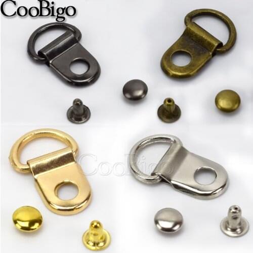 50Sets D-Rings Plated Shoes Boots Picture Frame Strap Hangers Double Rivet Stud Bag Leather Shoes Parts Accessories