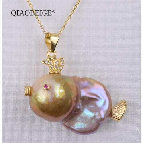 QIAOBEIGE Fish shape Baroque Pearl pendant fittings S925 Sterling Silver small animal accessories hands for DIY pendant necklace