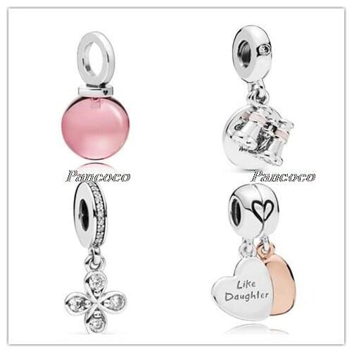 Authentic 925 Sterling Silver Bead Four Petal Flower Charm Pendant Beads Fit Pandora Women Bracelet & Necklace Diy Jewelry