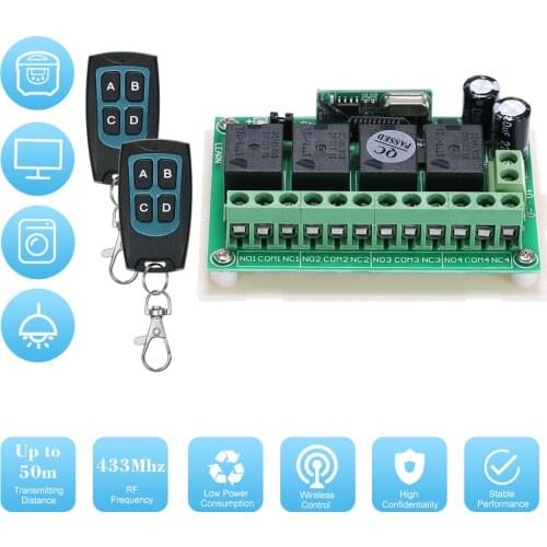 DC 12V 4CH Channel 433Mhz Wireless RF Switch Long Range Wireless Remote Control Switch 1527 Chip Smart Home Automation
