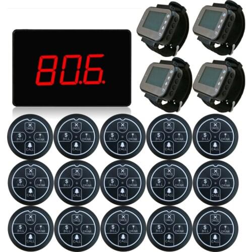 Wireless Restaurant Table Buzzer Service System Display screen with watch pager and call button