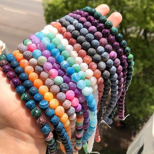 Natural Stone Mixed color Frosted Cracked Fire Dragon Veins Agate Beads For Jewelry Making DIY Bracelet 4 6 8 10 12mm 15 inches