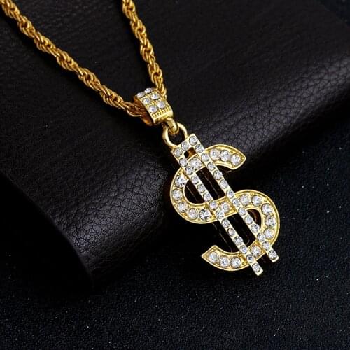 2017 Limited Promotion Crystal Round Kolye Chrysocolla Collares Color Hip Hop Bling Dollar Sign Chain With Pendant Necklace