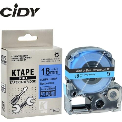 CIDY 10Pcs Compatible SC18BW/LC-5LBP LC5LBP9 18mm Black on Blue label tape for kingjim/epson label maker LW400 LW700 LW800 SR150