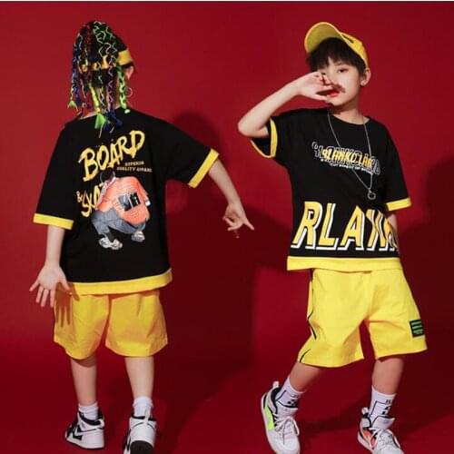 Kids Cool Ballroom Hip Hop dancing Outfits Black Tshirt Shorts For Girls Boys Jazz Dance Wear Costumes Stage Show Outfits