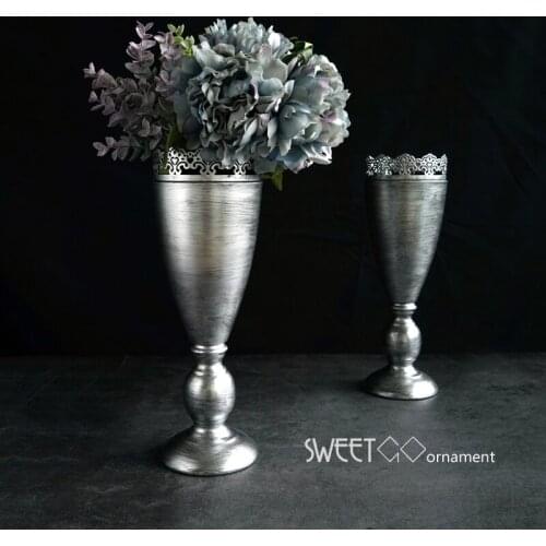 European Vintage silver home decor vases Dried flower vase suit Flower arranging metal vessel flower vases for weddings HP067