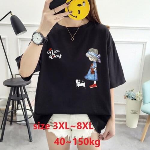 Big Size 8XL 150kg Women Cotton Tshirt Women TShirts Loose Summer Plus Size T Shirts Black Tops for Women Tees