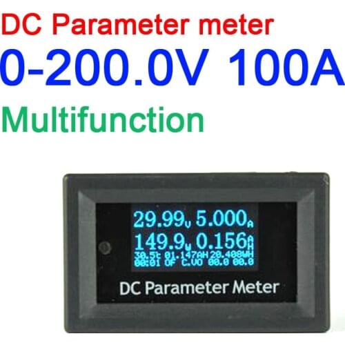 12-in-1 OLED DC 200V 100A wattmeter Power Meter Electrical Cumulative power Voltage Current Time Energy Capacity Temperature