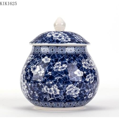 Classical Blue Flower Ceramic Tea Caddy with Lid Desktop Decor Candy Small Object Sealed Storage Jar Kitchen Utensils Porcelain