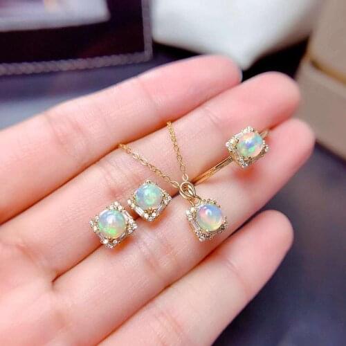 Natural Opal Earrings Ring Pendant Necklace Set S925 Silver Fine Fashion Luxurious Jewelry for Women Free Shipping MeibaPJFS
