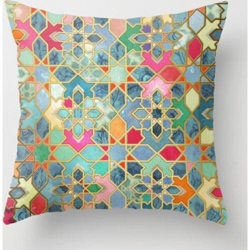 Gilt Glory Colorful Moroccan Mosaic Decorative Pillow Cushion Covers Square Pillowcase for Sofa Cotton Linen Pillow Cover