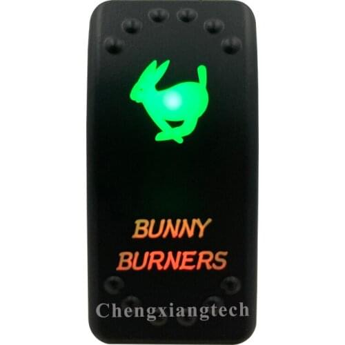 12v 24v, On Off, Up Green & Down Red Led Backlit -BUNNY BURNERS- Laser Rocker Switch for Car Boat Truck Bus Push Switch
