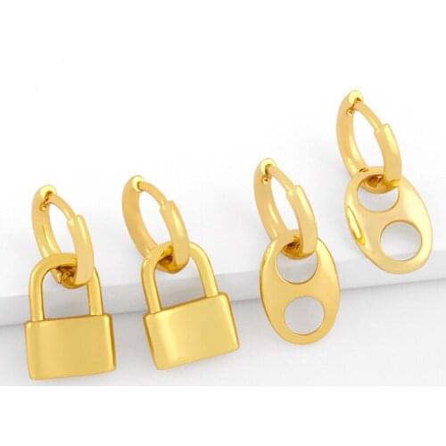 Small Polished Lock Drop Earrings For Women Gold Filled Geometric Padlock Oval Huggie Earrings Cute Simple Jewelry Gifts ersv22