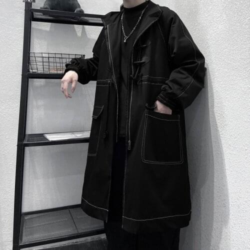 2021 New Long Mens Windbreaker Spring Men Jacket Solid Color Man Trench Coat Korean Style Overcoat Fashion Mens Clothing