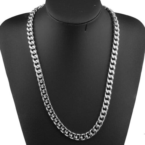 Granny Chic Mens Necklace Fashion 9mm Wide 16-32 Inch Stainless Steel Silver Color Curb Cuban Chain Necklace Charm Jewelry