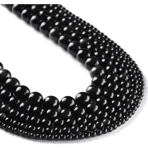 Genuine Natural Black Obsidian Loose Beads ,Smooth and Round Stone Beads,15 inches starand 4mm 6mm 8mm 10mm 12mm