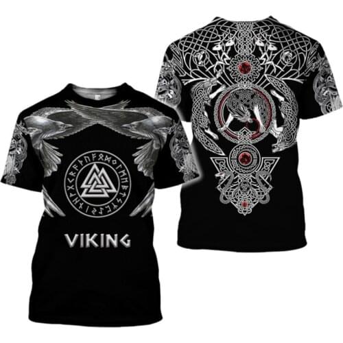 2021 New Mens Fashion T-shirt 3d Printing Viking Tattoo T-shirt Short Sleeve Clothing Unisex Nordic cosplay street clothing