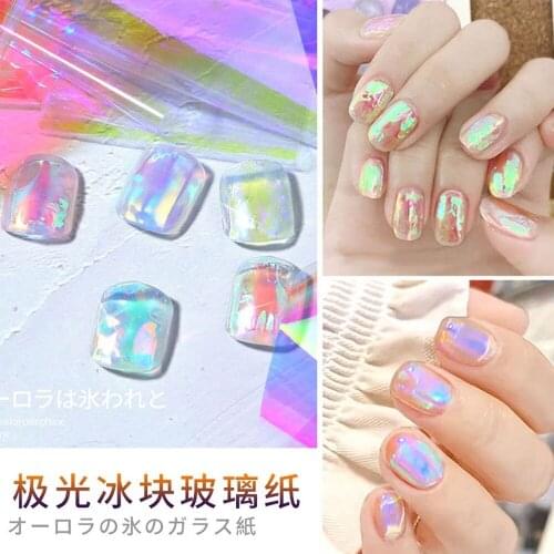 New Hot Sale Aurora Ice Cube Cellophane Nail Sticker Candy Color Strip Sticker Student Beautiful Fashion Nail Art Sticker
