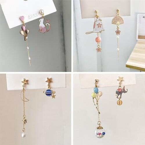 New Style Asymmetric Dangle Earrings For Women Cute Animal Star Moon Face Pendant Earrings Charm Jewelry Gifts Hot
