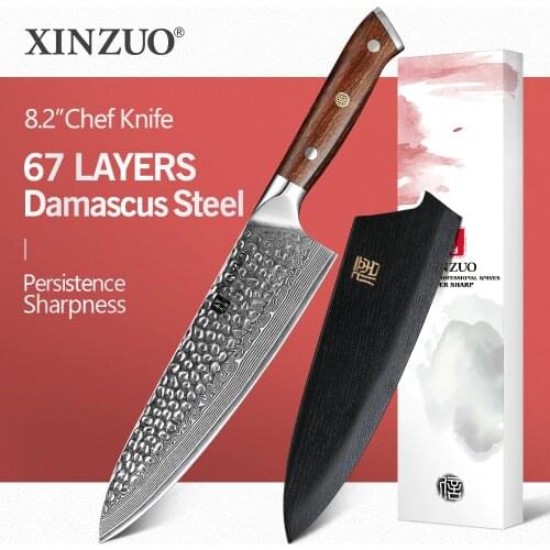 XINZUO 8.2" inch Chef Knife 67 Layers Damascus VG10 Stainless Steel Santoku Kitchen Knife Natural Damascus Veins