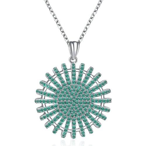 SILVERHOO Necklace For Women 925 Sterling Silver Jewelry Hollow Round Flower Pendant Trendy Green Full Cubic Zirconia Necklaces