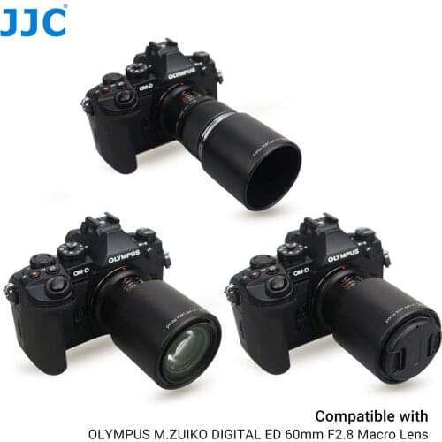 JJC Reversible Camera Lens Hood Shade for OLYMPUS M.ZUIKO DIGITAL ED 60mm F2.8 Macro Lens Replaces Olympus LH-49 Lens Hood Tube