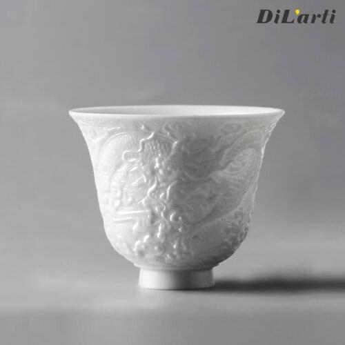 Carved Ceramic tea cup Jingdezhen Chinas porcelain capital Jade Clay Sculpture Dragon World Universal Master Cup