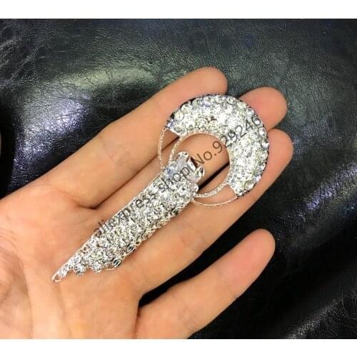 Silver metal combined button hasp with clear grey crystal stones for women fur coat garment decoration sewing accessory