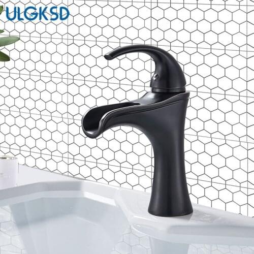 ULGKSD Torneira Banheiro Bathroom Sink Faucet Single Handle Hot Cold Water Tap Deck Mounted Basin Faucets Waterfall Mixer Crane