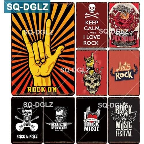 [SQ-DGLZ] Rock n Roll Metal Sign Bar Wall Decor ROCK ON Tin Sign Vintage Metal Signs Home Decor Painting Plaques Art Poster