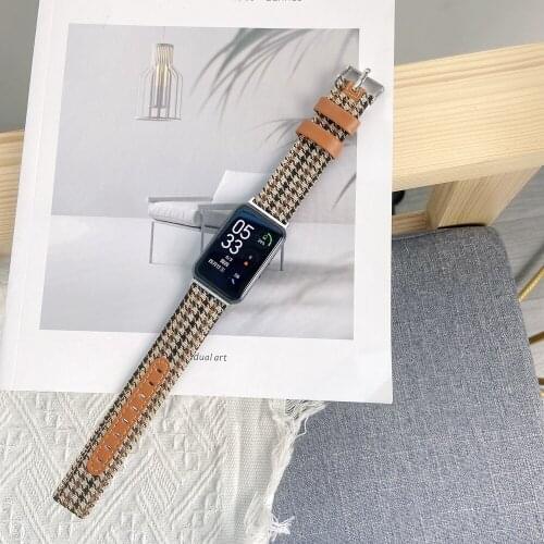 Fabric Band for Huawei Watch FIT Swallow Gird Pattern Leather Bracelet Strap for Hua Wei Smart Watch fit Wristband Loop Correa