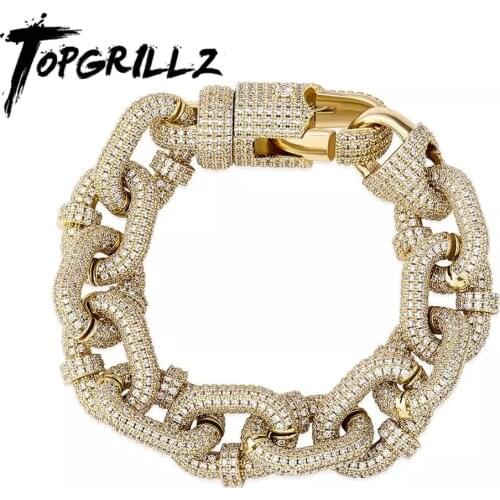 TOPGRILLZ 17mm Miami Cuban Chain Bracelet High Quality Micro Pave Iced Out Cubic Zirconia Mens Hip Hop Fashion Jewelry For Gift