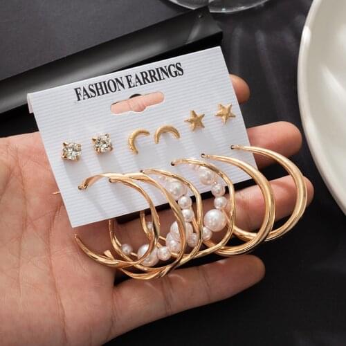 Vintage Geometirc Metal Gold Hoop Earrings Set For Women Elegant Pearl Circle Hoop Earrings Brincos 2021 Trend Jewelry Gift