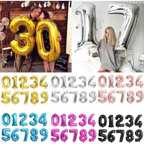 16/30/40inch Gradient Rose Red Gold Big Number Foil Balloons 0 1 2 3 4 5 6 7 8 9 18 years Old Birthday Party Wedding Decoration
