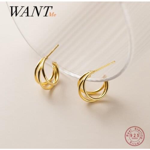 WANTME Real 925 Sterling Silver Hollow Three-layer Sweet Stud Earrings for Women Minimalist Bohemian Party Charming Jewelry 2021