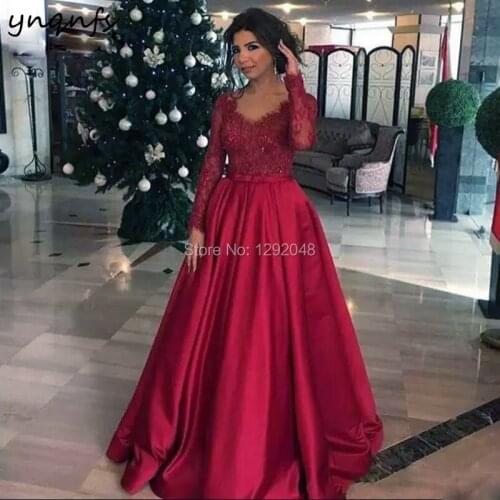 YNQNFS M14 A Line Robe Soiree Dubai Lace Long Sleeve Evening Formal Dress Women Elegant Mother of the Bride Dresses Outfits