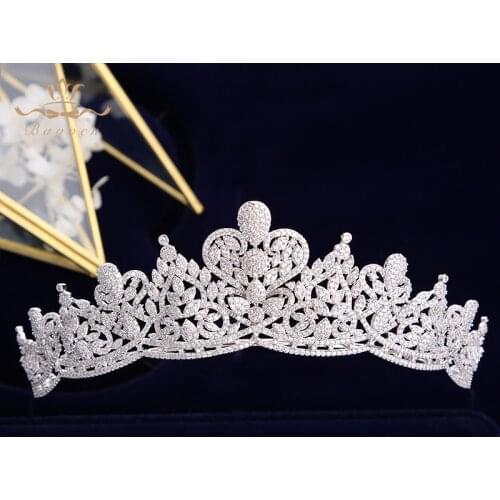 New European Women Full Zircon Bridal Tiaras Crowns Plated Crystal Wedding Hairbands For Brides Evening Hair Jewelry