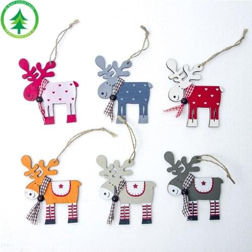 1 pcs/lot Christmas Decorations Wooden Painted Elk Creative Christmas Pendant Christmas Home Decoration New Year Decor 2022 Xmas