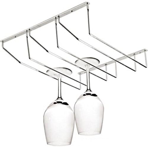 1PC Hanging Metal Wine Cup Rack Silver Bar 3 Row Rack Wine Stemware Glass Bottle Goblet Inverted Holder wine holder KI 2074