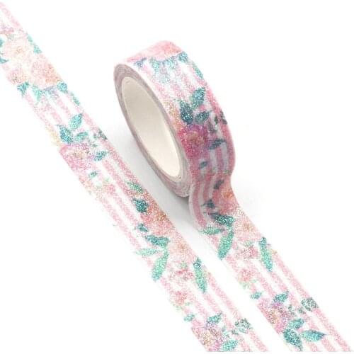 1PC Pink Flower Leaves Valentine Washi Tape Planner Scrapbooking Cute Cinta Adhesiva Decorativa Masking Tape Japanese Stationery
