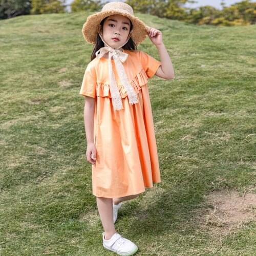 2021 New Arrive Summer Teenage Kids Dress For Girls 100% Cotton Loose Little Girl Princess Dresses Elegant Children Clothing