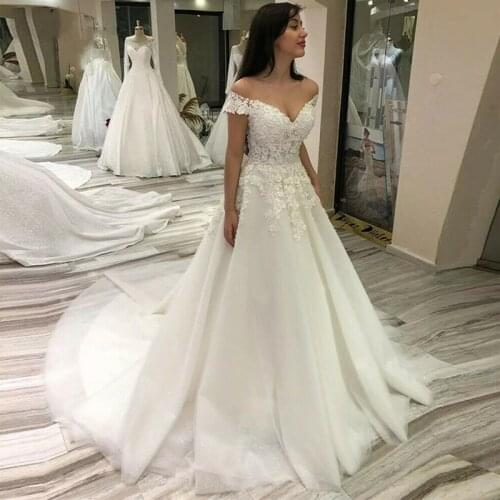 2021 Off Shoulder Simple Vestidos De Noiva 2021 Glitter Bridal Gowns For Women Custom Wedding Dress