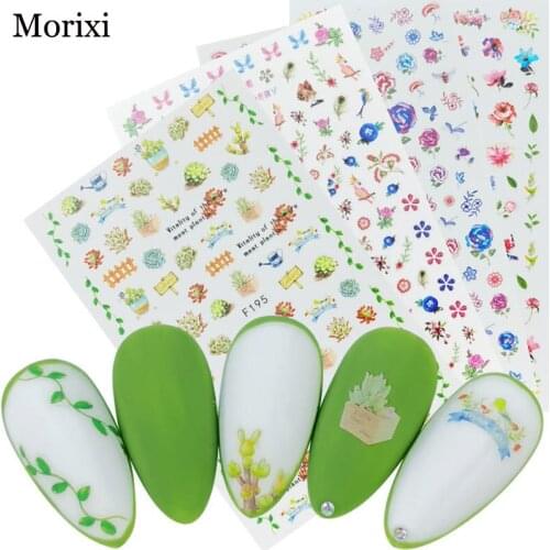 3D nail art sticker summer flower leaves flora animals manicure accessories big size self glue designer nail foil FW077