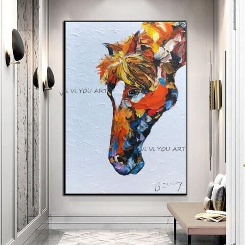 Hand-Painted Art Color Horse Abstract Oil Paintings Porch Living Room Decoration Modern Minimalist Restaurant Wall Pictures