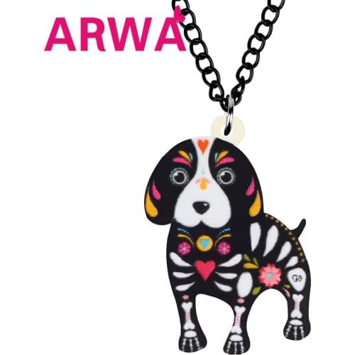 ARWA Acrylic Halloween Floral Cute Pug Dog Necklace Cute Anime Animal Pets Pendant Jewelry For Women Kids Gift Decoration Charm