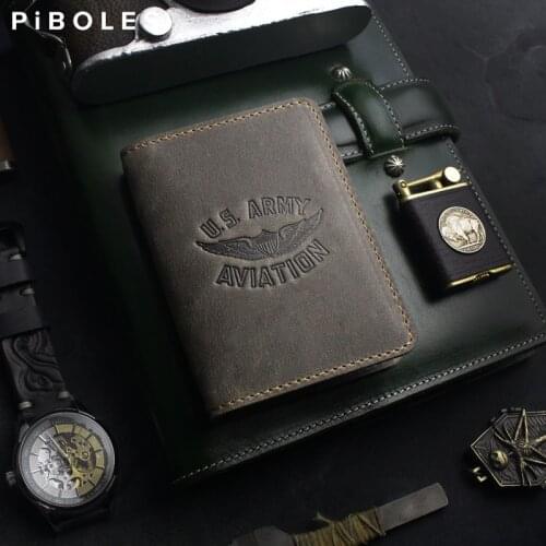 Printed Army Aviation Card Case Genuine Leather Driver License Holder Bag Credit Card Slot Wallet Handmade Cowhide Coin Purse