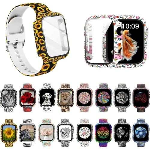 Case+Bands for Apple Watch Band 44 40 42 38mm with Screen Protector Cover, Glass+Silicon Wristband Strap for iWatch SE 654321